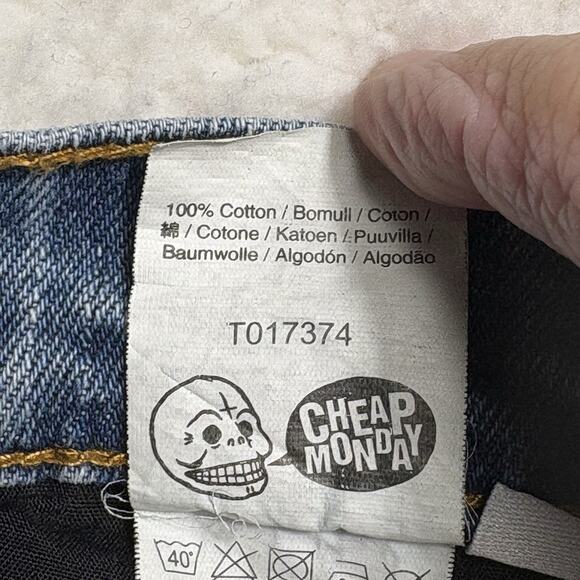 Cheap Monday Five Unwash Blue Straight Jeans 30 x 30 Button Fly Skull Straight - Picture 14 of 16